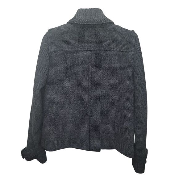 J Crew 6 Plaid Peacoat Wool Blend Shawl Collar Gray Office Fisherman Winter Y2K - Picture 2 of 8